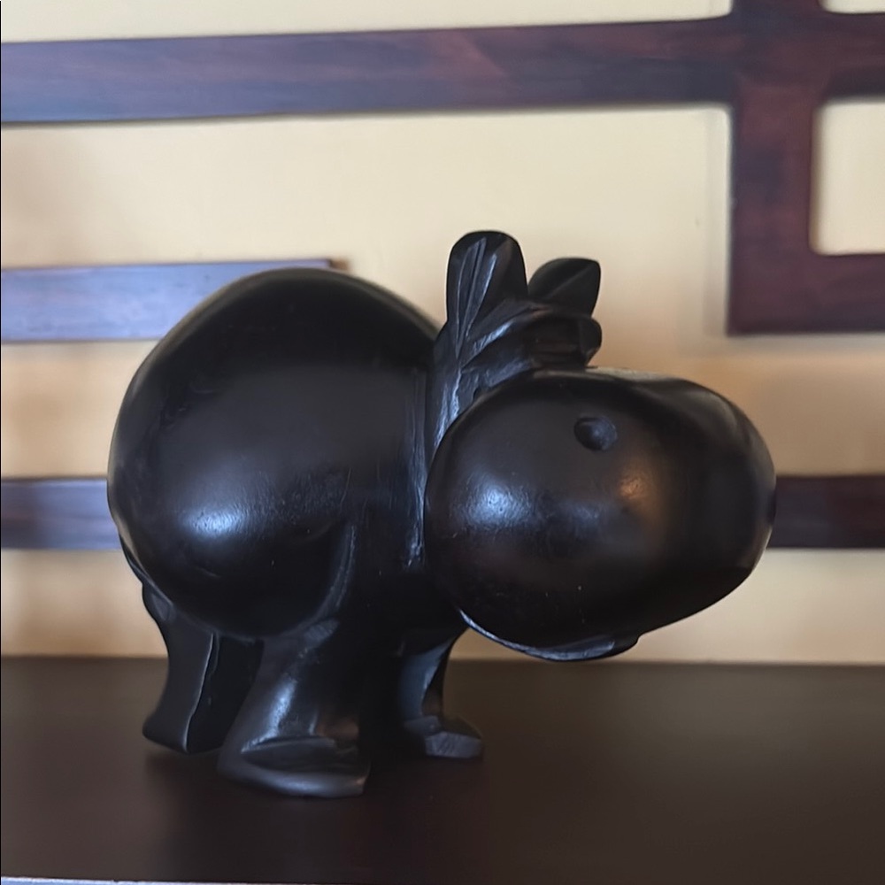 Hand Carved Wood House Hippo Sculpture Art - Picture 5 of 9